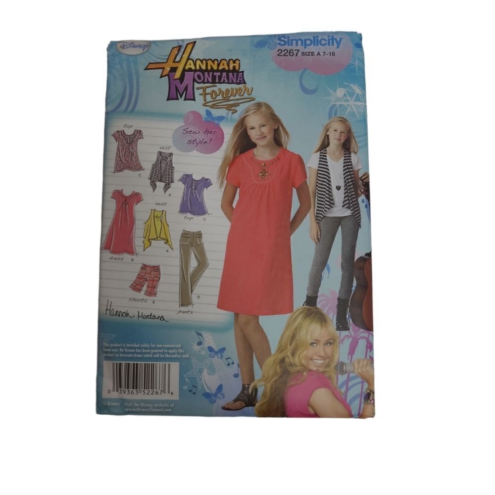 Y2K Hanna Montana Forever Simplicity pattern 2267 vest dress pants shorts 7-16